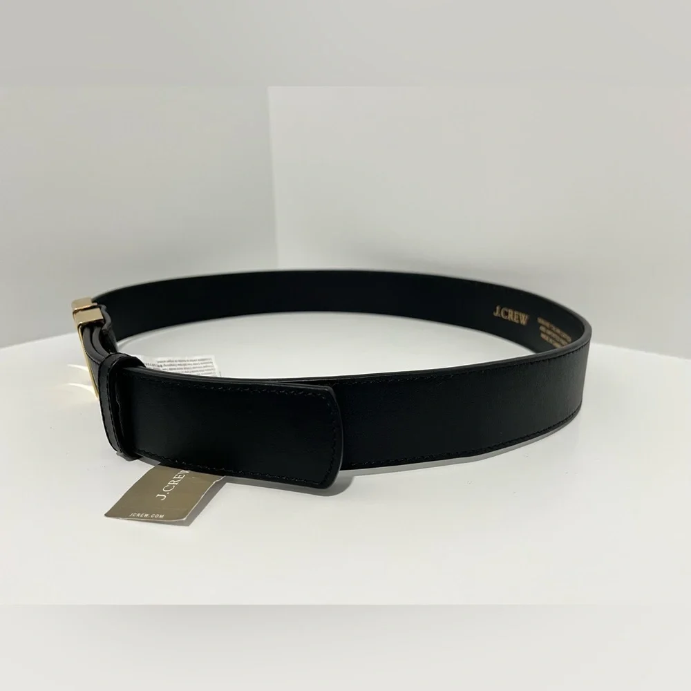 NEW J. Crew double gold buckle black leather belt size medium CG311 $89.50 - Picture 7 of 13